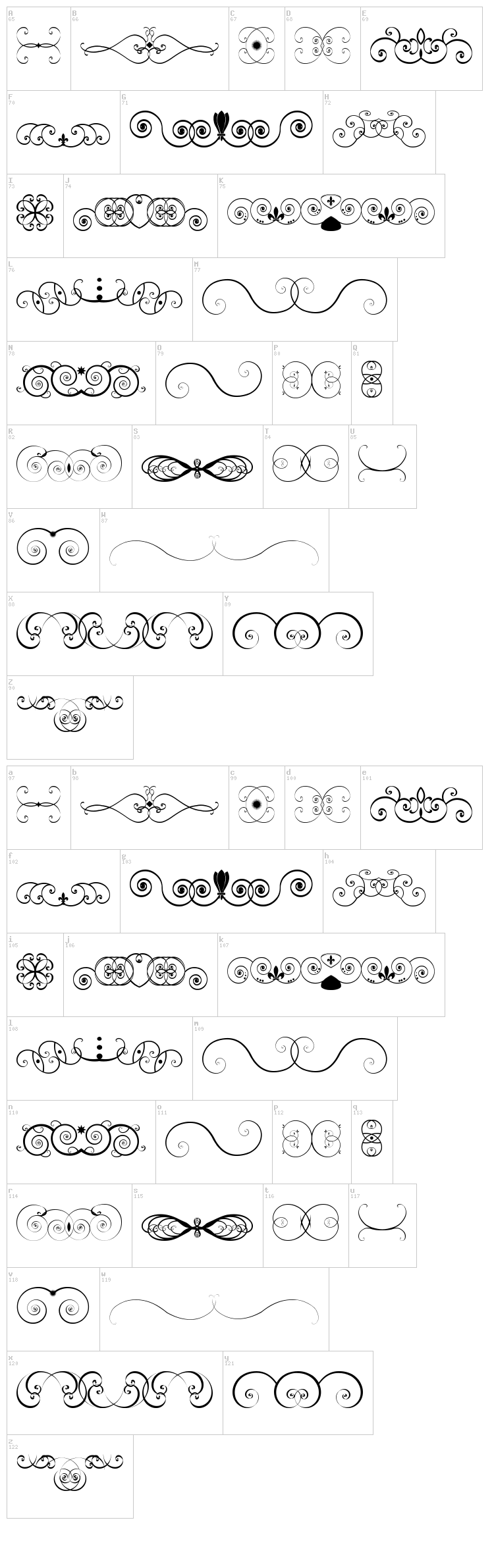 Ornametss TFB font map